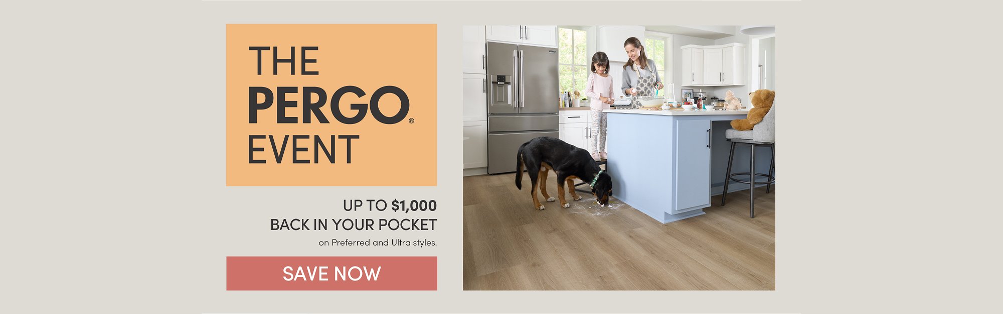 The Pergo Event runs from June 26th to August 3rd, 2026; receive up to $1,000 back on select styles of Pergo flooring.